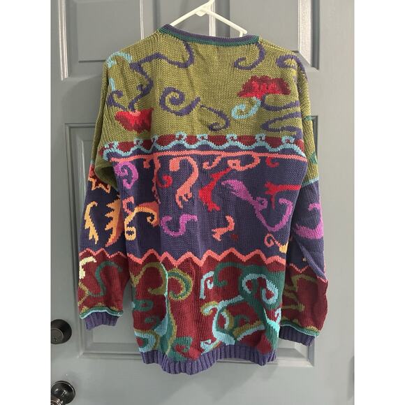 RARE Peruvian Connection Cardigan Sweater Sz L Floral Colorful 100% Pima Cotton - Picture 5 of 9